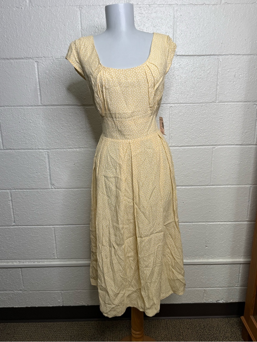 Dress Barn Pale Yellow Dot Midi Dress with Scoop Neck